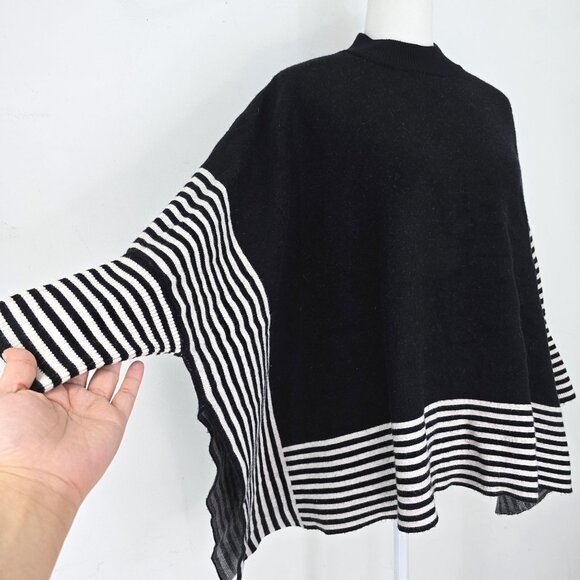 Patricia Luca Milano Black White Sweater Oversized Cape Knit Women One Size Mod - Picture 3 of 7